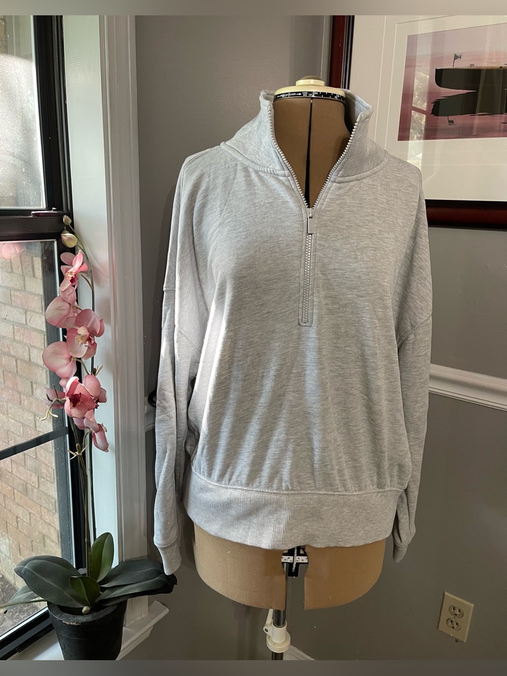 LOFT Lou & Grey Light Gray Half-Zip Cowl Sweater